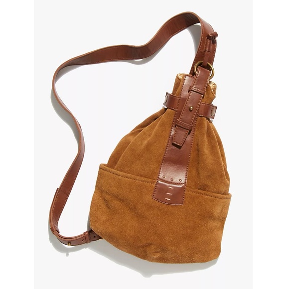 Free People We The Free Outlander Suede Leather Sling Bag, Cognac - Picture 2 of 13